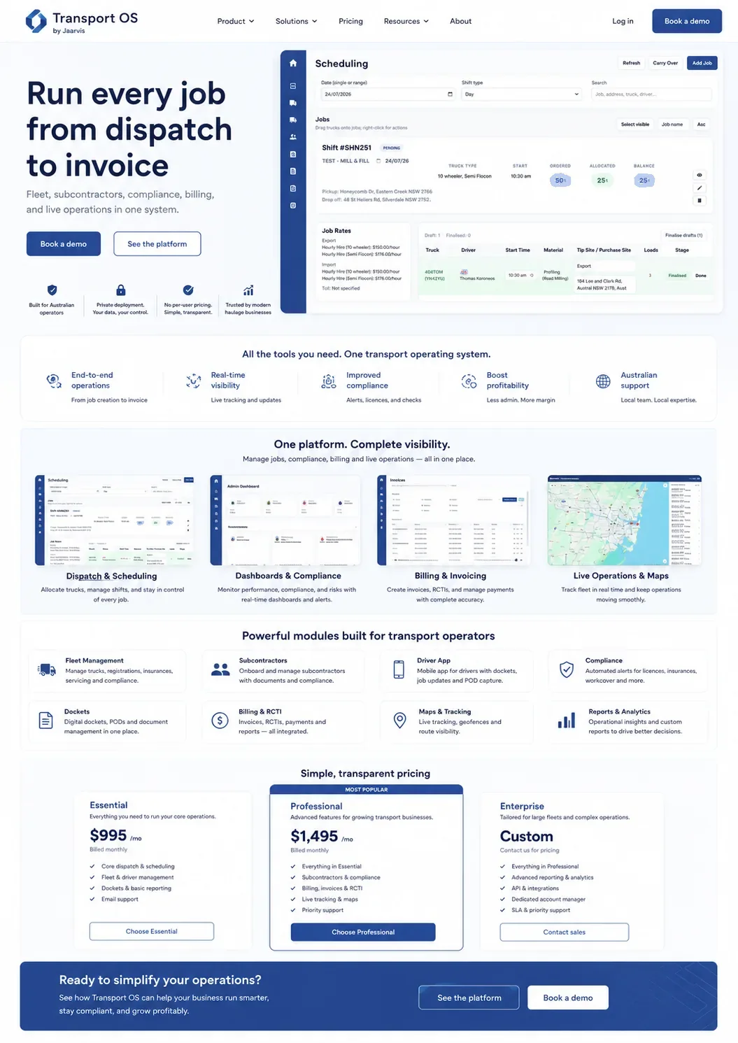 HaulNexa landing page overview mockup